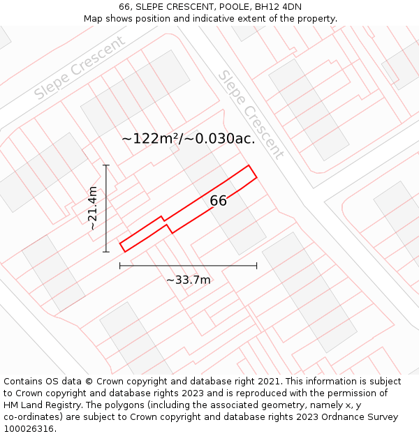 66, SLEPE CRESCENT, POOLE, BH12 4DN: Plot and title map