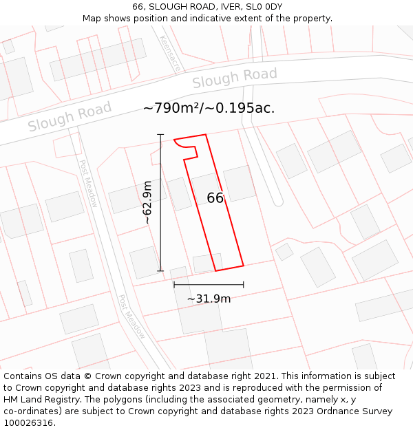66, SLOUGH ROAD, IVER, SL0 0DY: Plot and title map