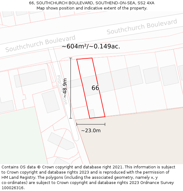 66, SOUTHCHURCH BOULEVARD, SOUTHEND-ON-SEA, SS2 4XA: Plot and title map