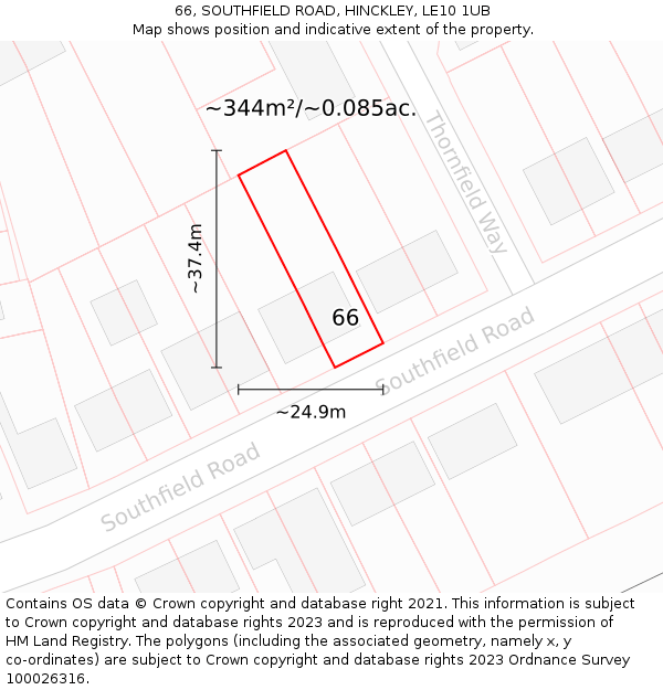66, SOUTHFIELD ROAD, HINCKLEY, LE10 1UB: Plot and title map