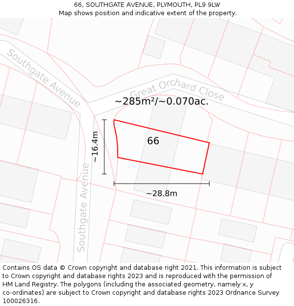 66, SOUTHGATE AVENUE, PLYMOUTH, PL9 9LW: Plot and title map