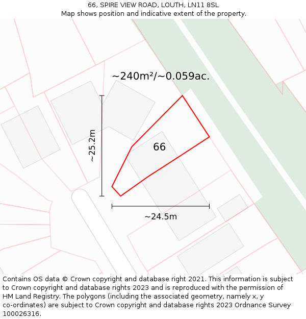 66, SPIRE VIEW ROAD, LOUTH, LN11 8SL: Plot and title map