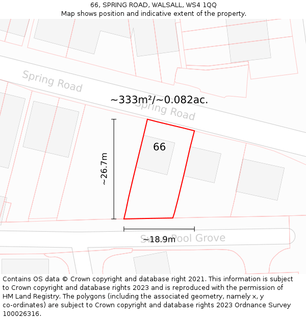 66, SPRING ROAD, WALSALL, WS4 1QQ: Plot and title map
