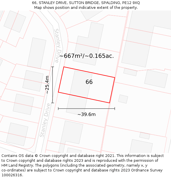 66, STANLEY DRIVE, SUTTON BRIDGE, SPALDING, PE12 9XQ: Plot and title map