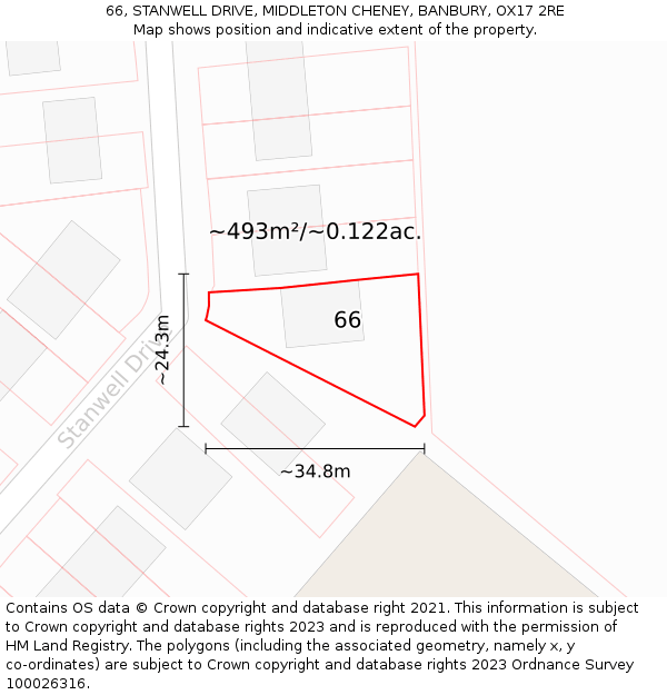 66, STANWELL DRIVE, MIDDLETON CHENEY, BANBURY, OX17 2RE: Plot and title map