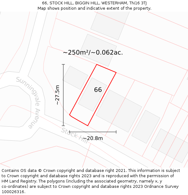 66, STOCK HILL, BIGGIN HILL, WESTERHAM, TN16 3TJ: Plot and title map