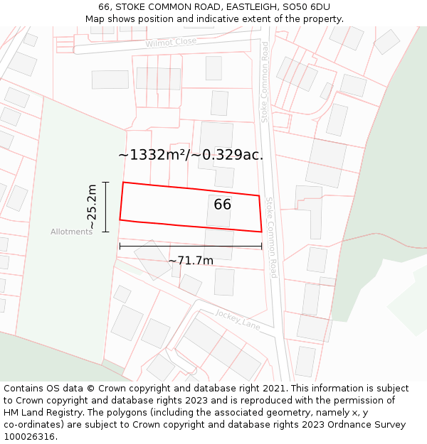 66, STOKE COMMON ROAD, EASTLEIGH, SO50 6DU: Plot and title map