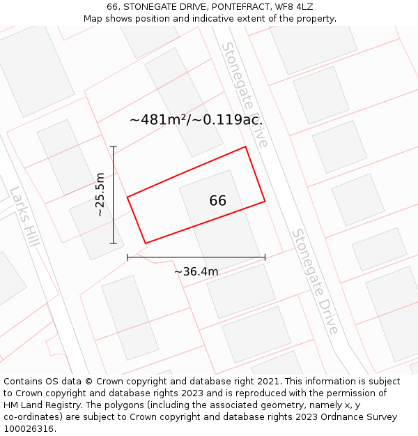 66, STONEGATE DRIVE, PONTEFRACT, WF8 4LZ: Plot and title map