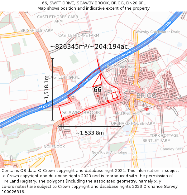 66, SWIFT DRIVE, SCAWBY BROOK, BRIGG, DN20 9FL: Plot and title map
