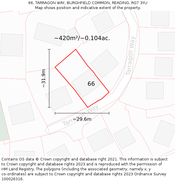 66, TARRAGON WAY, BURGHFIELD COMMON, READING, RG7 3YU: Plot and title map