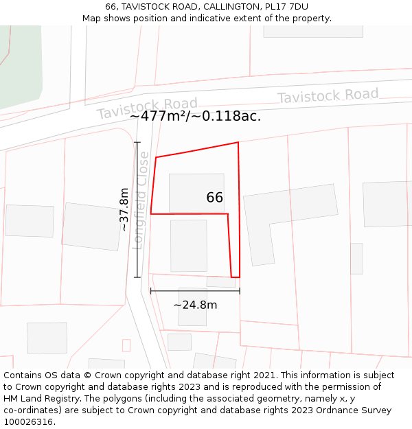 66, TAVISTOCK ROAD, CALLINGTON, PL17 7DU: Plot and title map