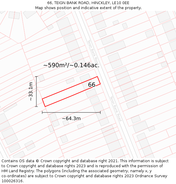 66, TEIGN BANK ROAD, HINCKLEY, LE10 0EE: Plot and title map