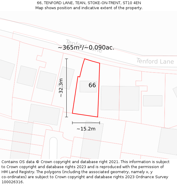 66, TENFORD LANE, TEAN, STOKE-ON-TRENT, ST10 4EN: Plot and title map