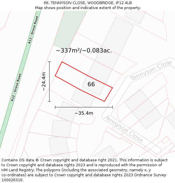 66, TENNYSON CLOSE, WOODBRIDGE, IP12 4LB: Plot and title map