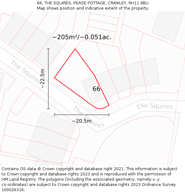 66, THE SQUIRES, PEASE POTTAGE, CRAWLEY, RH11 9BU: Plot and title map