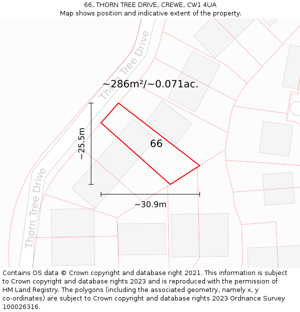 66, THORN TREE DRIVE, CREWE, CW1 4UA: Plot and title map