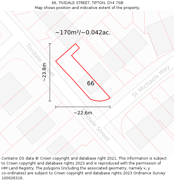 66, TIVIDALE STREET, TIPTON, DY4 7SB: Plot and title map