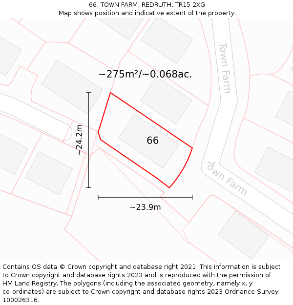 66, TOWN FARM, REDRUTH, TR15 2XG: Plot and title map