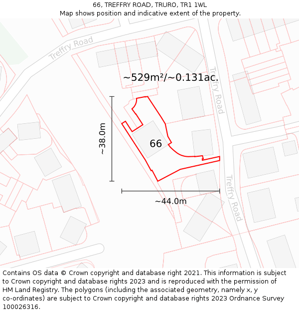 66, TREFFRY ROAD, TRURO, TR1 1WL: Plot and title map