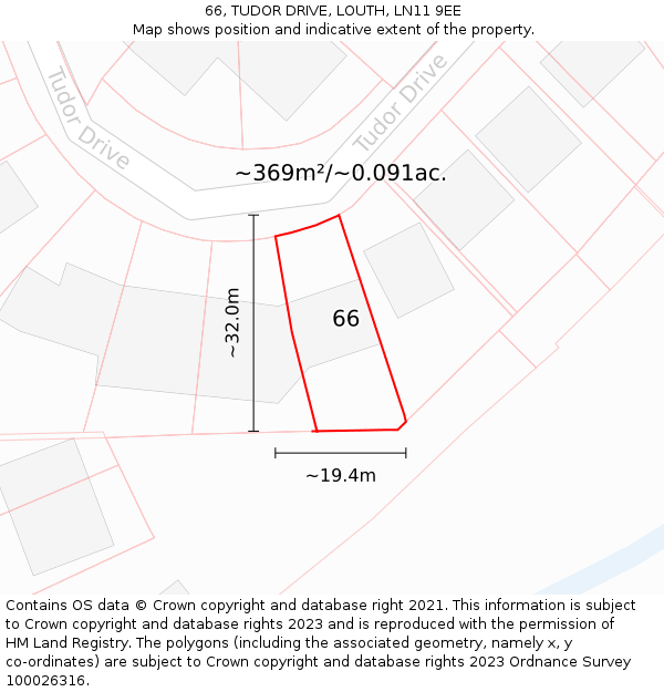 66, TUDOR DRIVE, LOUTH, LN11 9EE: Plot and title map