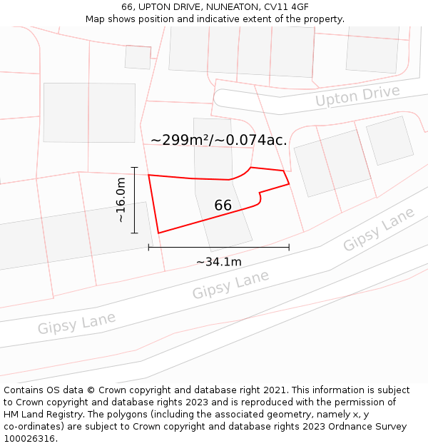 66, UPTON DRIVE, NUNEATON, CV11 4GF: Plot and title map