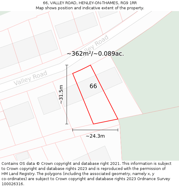 66, VALLEY ROAD, HENLEY-ON-THAMES, RG9 1RR: Plot and title map