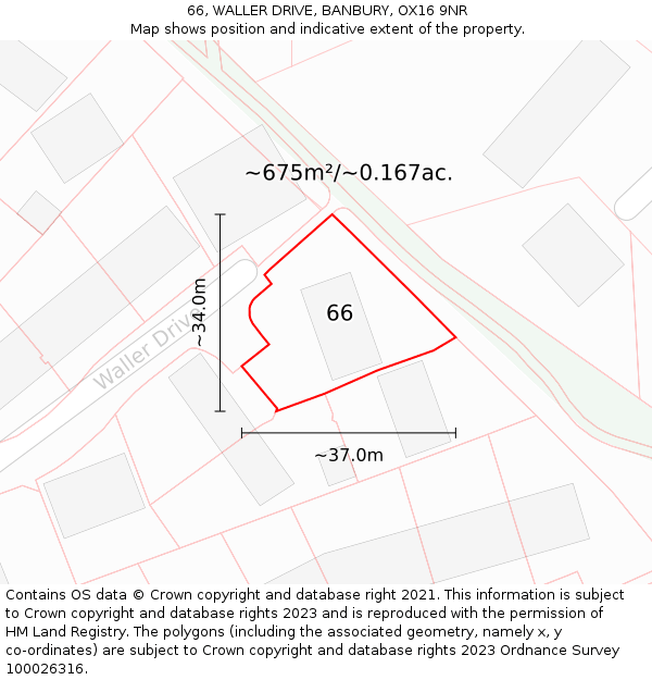 66, WALLER DRIVE, BANBURY, OX16 9NR: Plot and title map