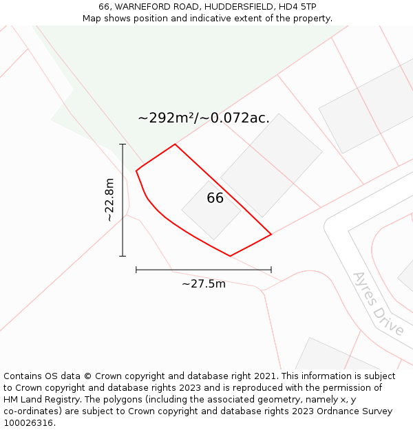 66, WARNEFORD ROAD, HUDDERSFIELD, HD4 5TP: Plot and title map