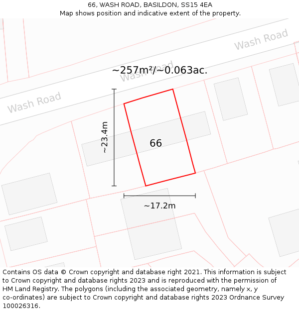 66, WASH ROAD, BASILDON, SS15 4EA: Plot and title map