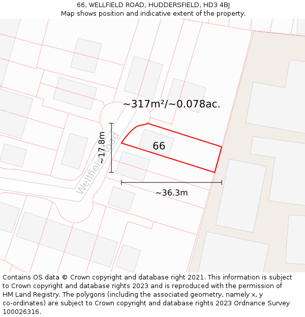 66, WELLFIELD ROAD, HUDDERSFIELD, HD3 4BJ: Plot and title map