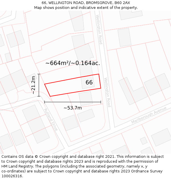 66, WELLINGTON ROAD, BROMSGROVE, B60 2AX: Plot and title map