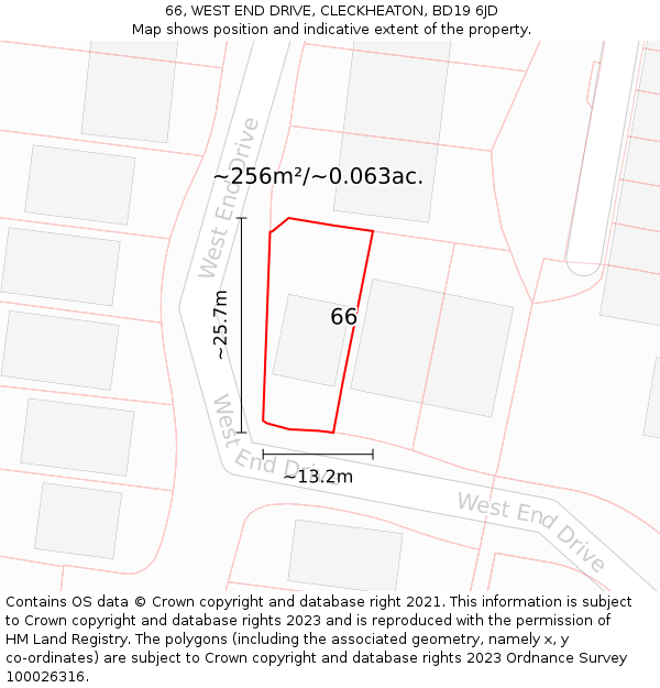 66, WEST END DRIVE, CLECKHEATON, BD19 6JD: Plot and title map