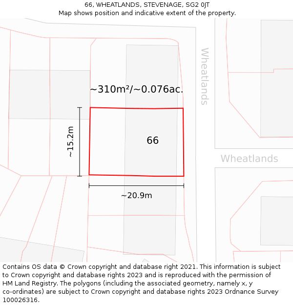 66, WHEATLANDS, STEVENAGE, SG2 0JT: Plot and title map