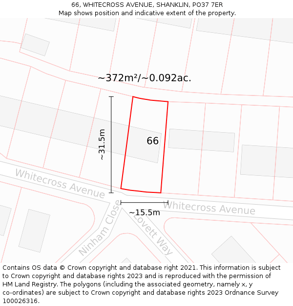 66, WHITECROSS AVENUE, SHANKLIN, PO37 7ER: Plot and title map