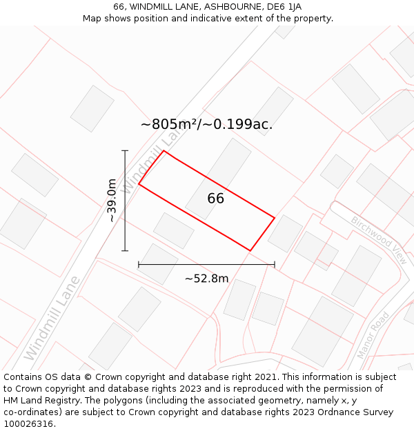 66, WINDMILL LANE, ASHBOURNE, DE6 1JA: Plot and title map