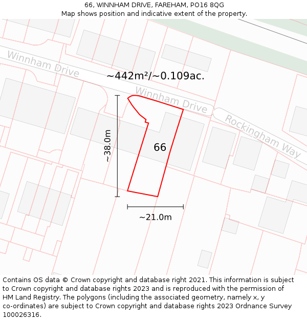 66, WINNHAM DRIVE, FAREHAM, PO16 8QG: Plot and title map