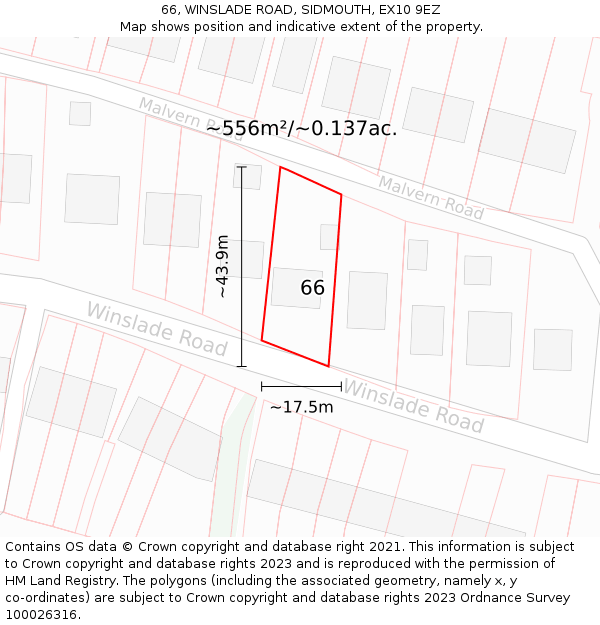 66, WINSLADE ROAD, SIDMOUTH, EX10 9EZ: Plot and title map