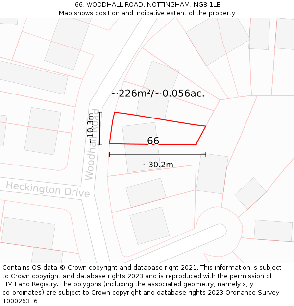 66, WOODHALL ROAD, NOTTINGHAM, NG8 1LE: Plot and title map
