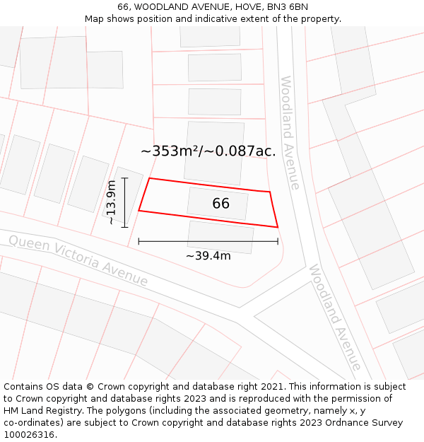 66, WOODLAND AVENUE, HOVE, BN3 6BN: Plot and title map