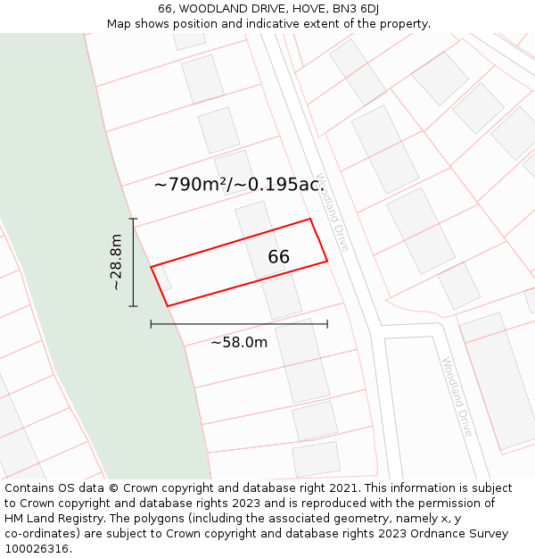 66, WOODLAND DRIVE, HOVE, BN3 6DJ: Plot and title map