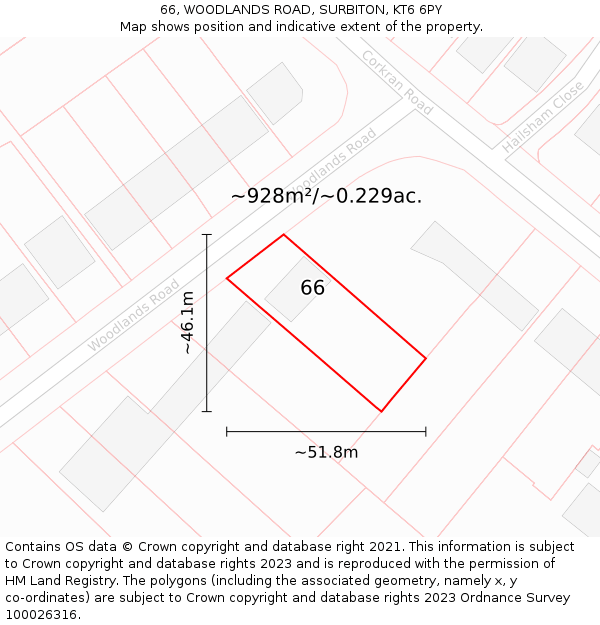 66, WOODLANDS ROAD, SURBITON, KT6 6PY: Plot and title map