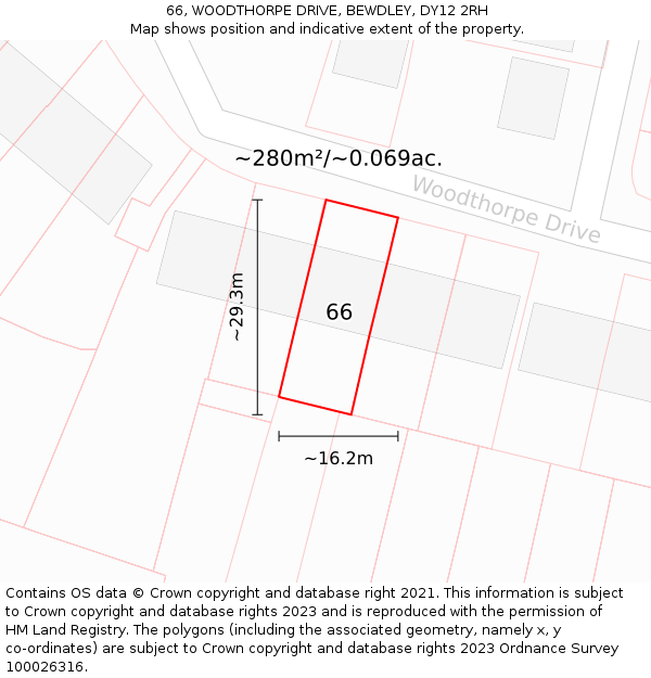 66, WOODTHORPE DRIVE, BEWDLEY, DY12 2RH: Plot and title map