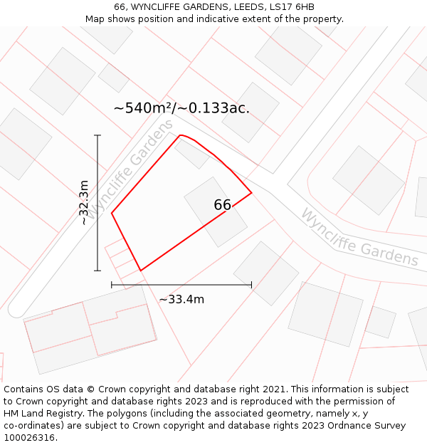 66, WYNCLIFFE GARDENS, LEEDS, LS17 6HB: Plot and title map