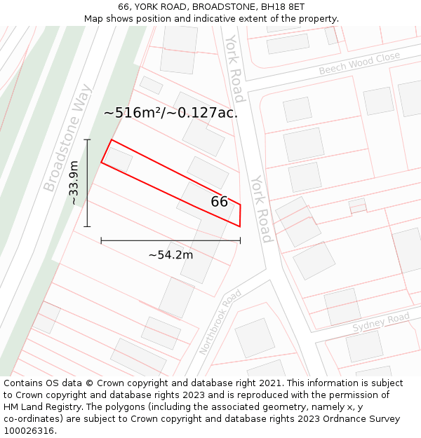 66, YORK ROAD, BROADSTONE, BH18 8ET: Plot and title map