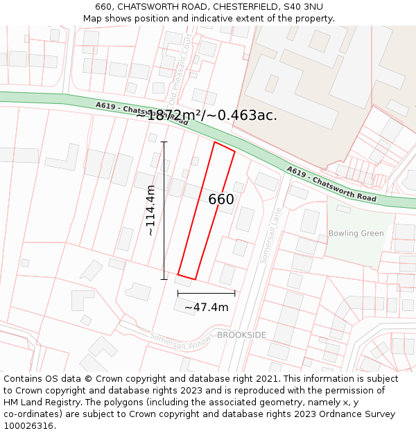 660, CHATSWORTH ROAD, CHESTERFIELD, S40 3NU: Plot and title map