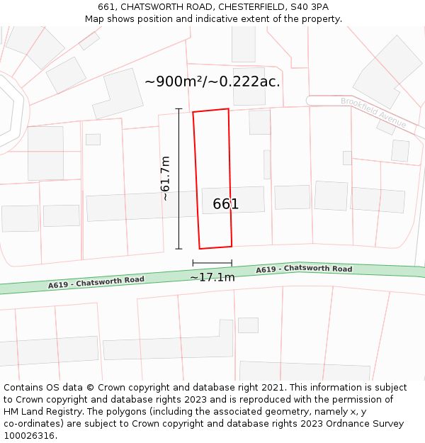 661, CHATSWORTH ROAD, CHESTERFIELD, S40 3PA: Plot and title map