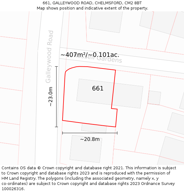 661, GALLEYWOOD ROAD, CHELMSFORD, CM2 8BT: Plot and title map