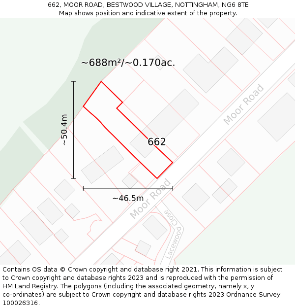 662, MOOR ROAD, BESTWOOD VILLAGE, NOTTINGHAM, NG6 8TE: Plot and title map