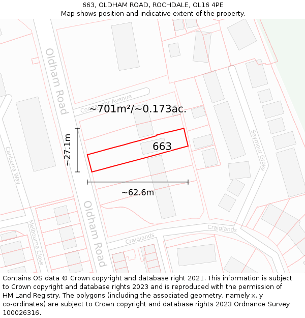 663, OLDHAM ROAD, ROCHDALE, OL16 4PE: Plot and title map