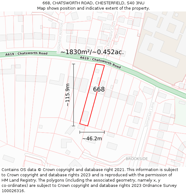 668, CHATSWORTH ROAD, CHESTERFIELD, S40 3NU: Plot and title map